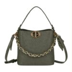Bolso de Mano Sintético de Mujer con Chapa Frontal y Asa Dorada con Pañuelo Decorativo - Imagen 2