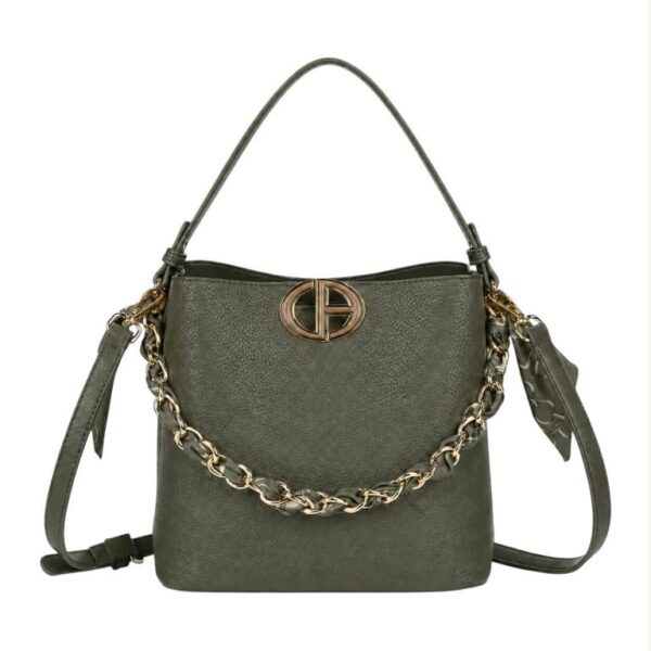 Bolso de Mano Sintético de Mujer con Chapa Frontal y Asa Dorada con Pañuelo Decorativo - Imagen 2