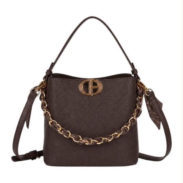 Bolso de Mano Sintético de Mujer con Chapa Frontal y Asa Dorada con Pañuelo Decorativo - Imagen 3