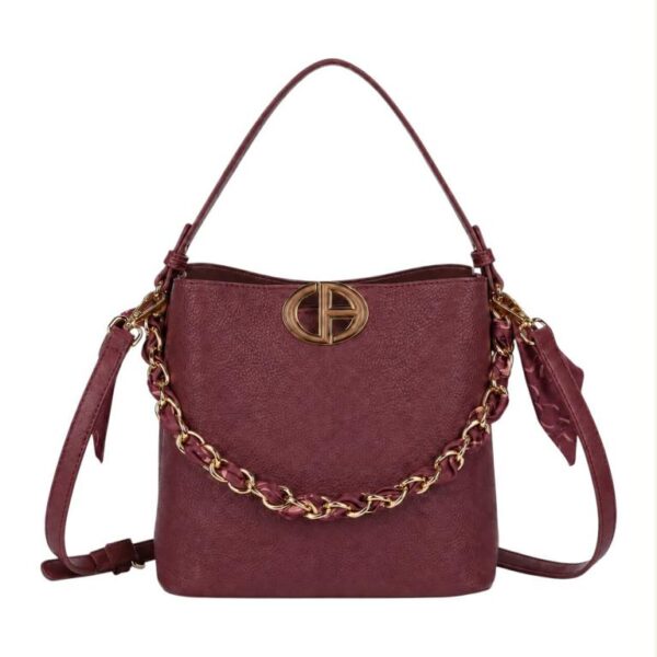 Bolso de Mano Sintético de Mujer con Chapa Frontal y Asa Dorada con Pañuelo Decorativo - Imagen 4