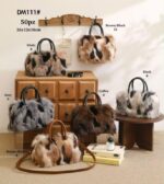 Bolso de Mano con Pelo Sintético, Diseño Pintas, Cremallera y Tira Bandolera Ajustable para Mujer - Imagen 8