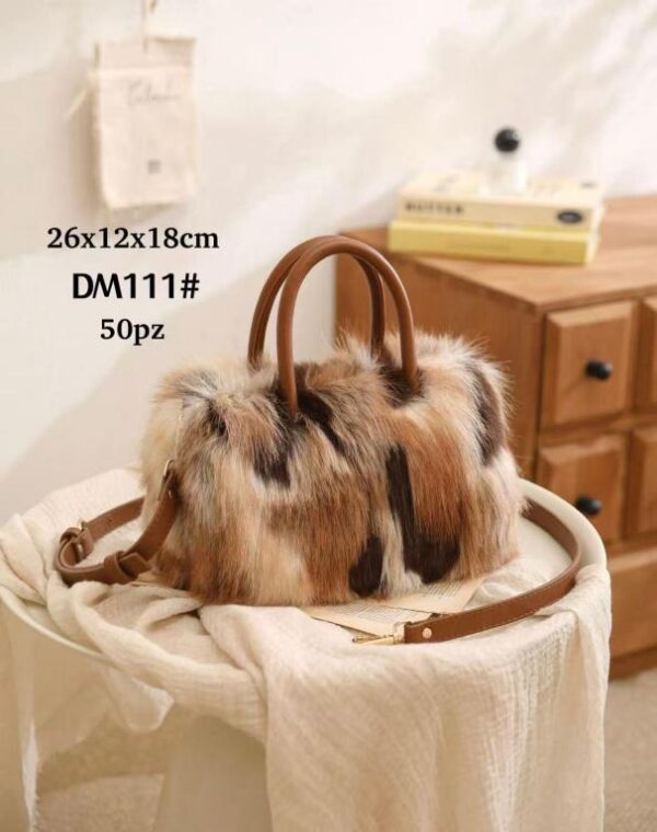Bolso de Mano con Pelo Sintético, Diseño Pintas, Cremallera y Tira Bandolera Ajustable para Mujer - Imagen 7