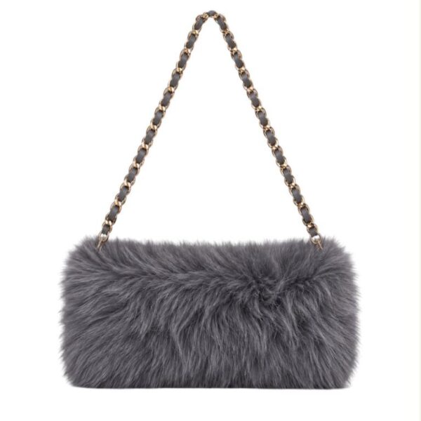 Bolso de Hombro en Pelo Sintético para Mujer con Asa Larga Cadena Dorada Extraíble - Imagen 4