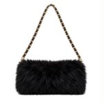 Bolso de Hombro en Pelo Sintético para Mujer con Asa Larga Cadena Dorada Extraíble - Imagen 5