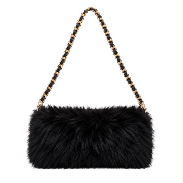 Bolso de Hombro en Pelo Sintético para Mujer con Asa Larga Cadena Dorada Extraíble - Imagen 5