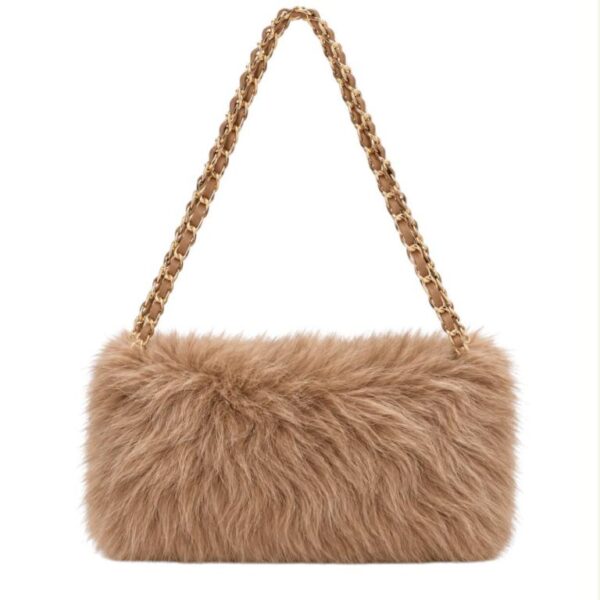 Bolso de Hombro en Pelo Sintético para Mujer con Asa Larga Cadena Dorada Extraíble - Imagen 6