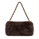 Bolso de Hombro en Pelo Sintético para Mujer con Asa Larga Cadena Dorada Extraíble - Imagen 9