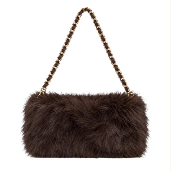 Bolso de Hombro en Pelo Sintético para Mujer con Asa Larga Cadena Dorada Extraíble - Imagen 9