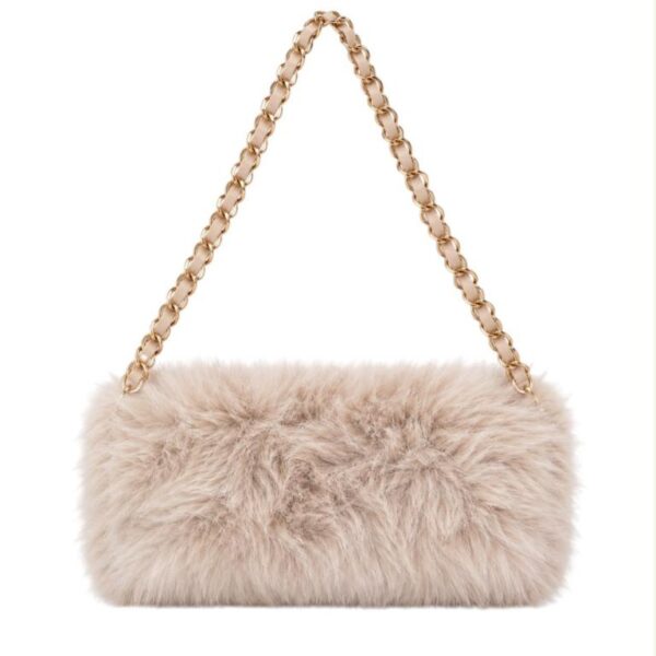 Bolso de Hombro en Pelo Sintético para Mujer con Asa Larga Cadena Dorada Extraíble - Imagen 10