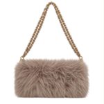 Bolso de Hombro en Pelo Sintético para Mujer con Asa Larga Cadena Dorada Extraíble