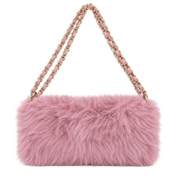 Bolso de Hombro en Pelo Sintético para Mujer con Asa Larga Cadena Dorada Extraíble - Imagen 8