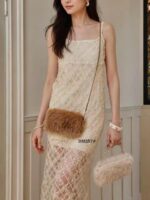 Bolso de Hombro en Pelo Sintético para Mujer con Asa Larga Cadena Dorada Extraíble - Imagen 2
