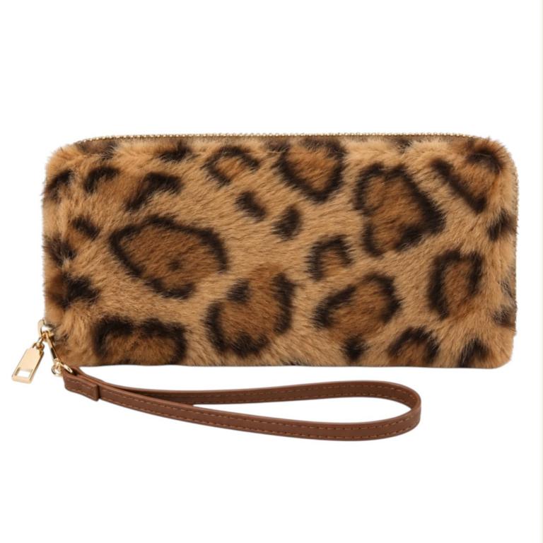 CGDM880-2-Leopardo Cartera Larga de Pelo Sintético, Diseño Animal Print y Asa Corta Extraíble para Mujer - Imagen 1