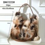 Bolso de Hombro con Pelo Sintético, Diseño Pintas, Gran Capacidad y Cierre de Cremallera para Mujer