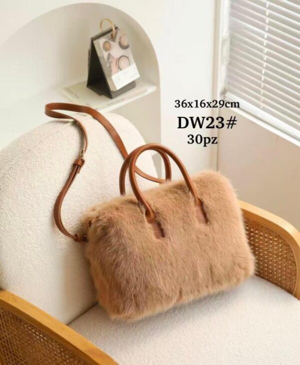 Bolso Maletín de Pelo Sintético para Mujer con Asas Cortas y Cierre de Cremallera - Imagen 9