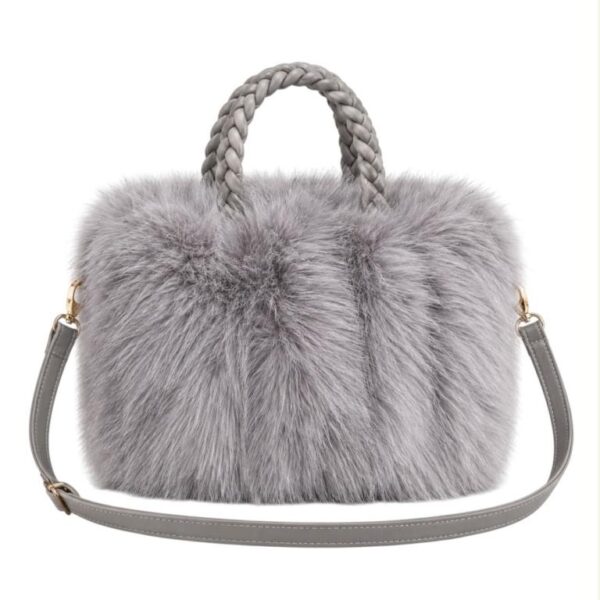 Bolso de Mano con Pelo Sintético, 2 Asas Cortas Trenzadas y Cierre de Cremallera para Mujer - Imagen 2