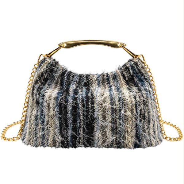 Bolso de Mano Sintético con Diseño Flecos Multicolor y Asa Corta Gruesa Dorada para Mujer - Imagen 8