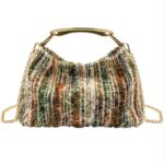 Bolso de Mano Sintético con Diseño Flecos Multicolor y Asa Corta Gruesa Dorada para Mujer - Imagen 5