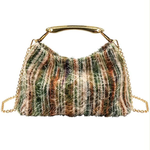 Bolso de Mano Sintético con Diseño Flecos Multicolor y Asa Corta Gruesa Dorada para Mujer - Imagen 5