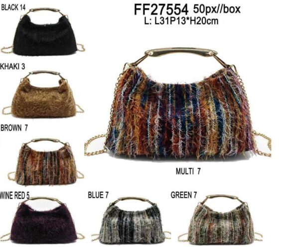 Bolso de Mano Sintético con Diseño Flecos Multicolor y Asa Corta Gruesa Dorada para Mujer - Imagen 9