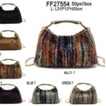 Bolso de Mano Sintético con Diseño Flecos Multicolor y Asa Corta Gruesa Dorada para Mujer