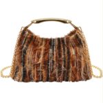 Bolso de Mano Sintético con Diseño Flecos Multicolor y Asa Corta Gruesa Dorada para Mujer - Imagen 6