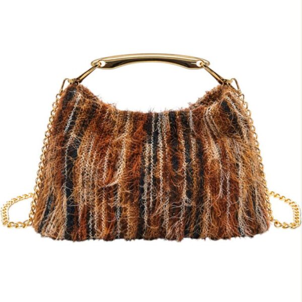 Bolso de Mano Sintético con Diseño Flecos Multicolor y Asa Corta Gruesa Dorada para Mujer - Imagen 6