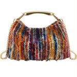 Bolso de Mano Sintético con Diseño Flecos Multicolor y Asa Corta Gruesa Dorada para Mujer - Imagen 3