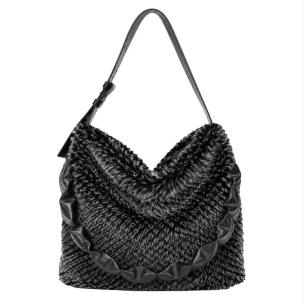 Bolso de Hombro tipo Hobo con Pelo Sintético y Asa Larga Acolchada para Mujer - Imagen 6