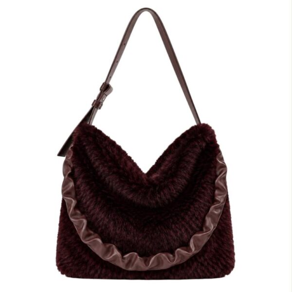 Bolso de Hombro tipo Hobo con Pelo Sintético y Asa Larga Acolchada para Mujer - Imagen 5