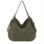 Bolso de Hombro Sintético Hobo con Asa Ajustable y Parte Frontal con Tachuelas Decorativas para Mujer