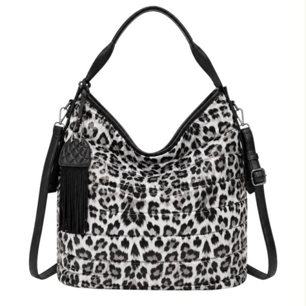Bolso de Hombro Sintético Hobo Estampado Leopardo con Tiras Laterales y Decoración Frontal para Mujer - Imagen 4