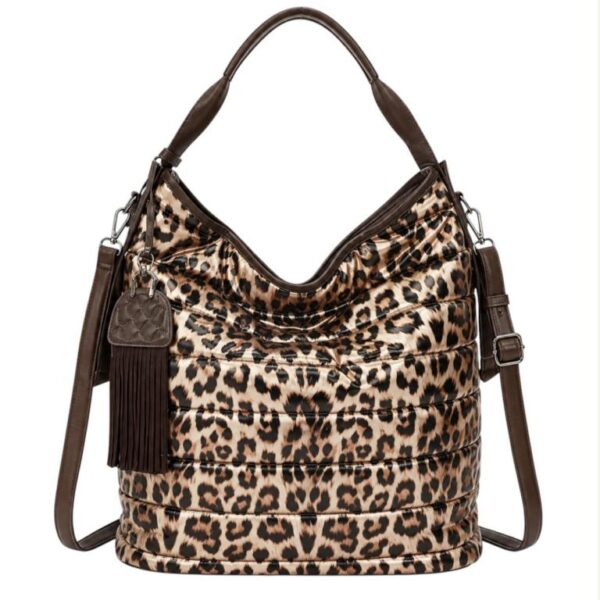 Bolso de Hombro Sintético Hobo Estampado Leopardo con Tiras Laterales y Decoración Frontal para Mujer - Imagen 2