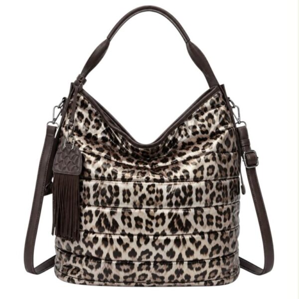 Bolso de Hombro Sintético Hobo Estampado Leopardo con Tiras Laterales y Decoración Frontal para Mujer - Imagen 3