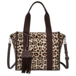 Bolso de Hombro Sintético Shopper con Estampado Leopardo y Bolsillo Trasero para Mujer