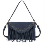 Bolso Bandolera Sintético de Mujer tipo Sobre con Solapa de Botón con Tachuelas y Flecos Decorativos - Imagen 8