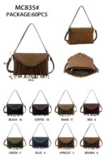Bolso Bandolera Sintético de Mujer tipo Sobre con Solapa de Botón con Tachuelas y Flecos Decorativos - Imagen 9