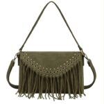 Bolso Bandolera Sintético de Mujer tipo Sobre con Solapa de Botón con Tachuelas y Flecos Decorativos - Imagen 5