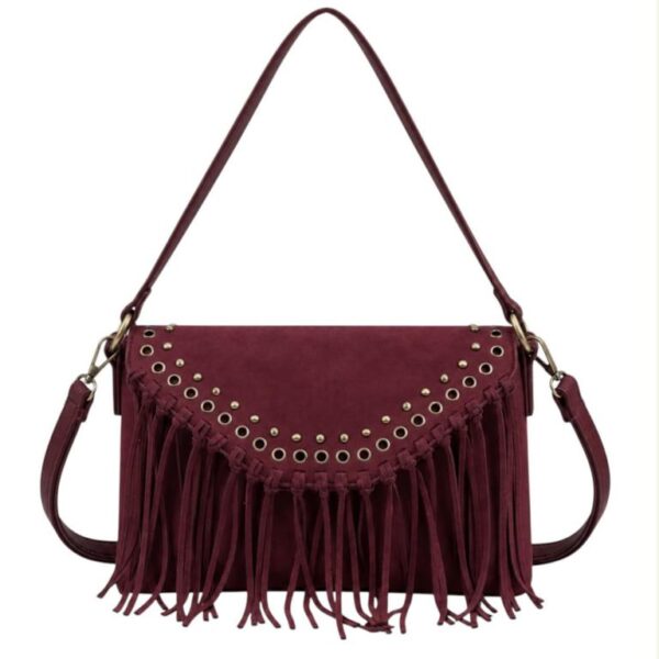 Bolso Bandolera Sintético de Mujer tipo Sobre con Solapa de Botón con Tachuelas y Flecos Decorativos - Imagen 2