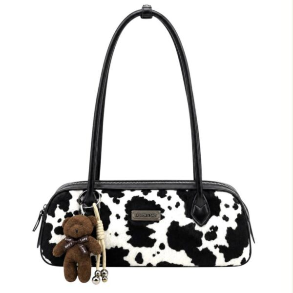 Bolso de Hombro Sintético tipo Baguette con Estampado Leopardo y Osito Decorativo para Mujer - Imagen 3