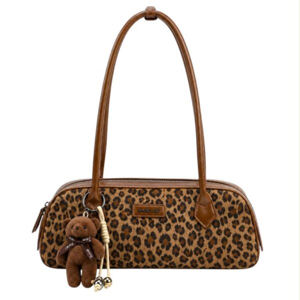 Bolso de Hombro Sintético tipo Baguette con Estampado Leopardo y Osito Decorativo para Mujer - Imagen 6