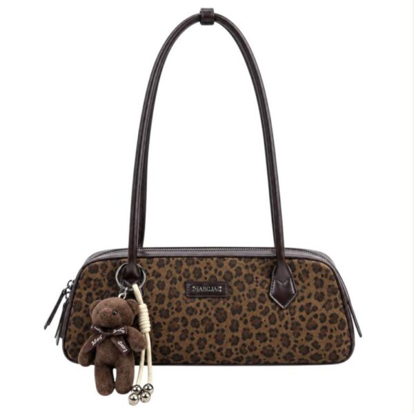 Bolso de Hombro Sintético tipo Baguette con Estampado Leopardo y Osito Decorativo para Mujer - Imagen 7