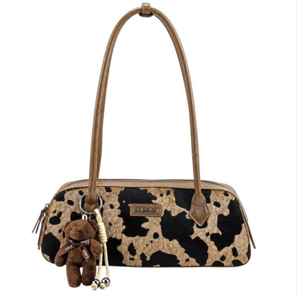 Bolso de Hombro Sintético tipo Baguette con Estampado Leopardo y Osito Decorativo para Mujer - Imagen 4