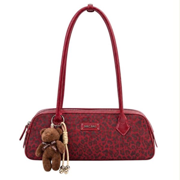 Bolso de Hombro Sintético tipo Baguette con Estampado Leopardo y Osito Decorativo para Mujer - Imagen 5
