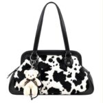 Bolso de Mano Sintético con Estampado Leopardo Frontal, Osito Decorativo y Bolsillo Trasero para Mujer - Imagen 3