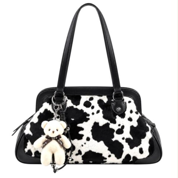 Bolso de Mano Sintético con Estampado Leopardo Frontal, Osito Decorativo y Bolsillo Trasero para Mujer - Imagen 3