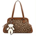 Bolso de Mano Sintético con Estampado Leopardo Frontal, Osito Decorativo y Bolsillo Trasero para Mujer - Imagen 5