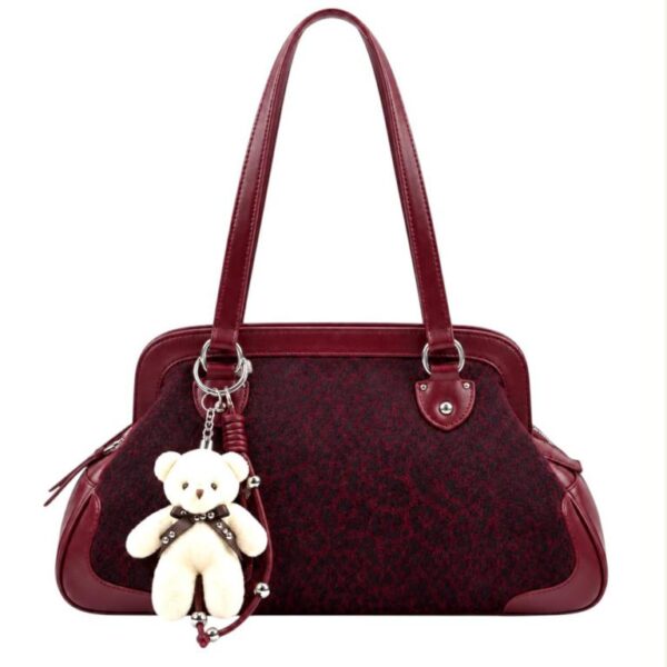 Bolso de Mano Sintético con Estampado Leopardo Frontal, Osito Decorativo y Bolsillo Trasero para Mujer - Imagen 7