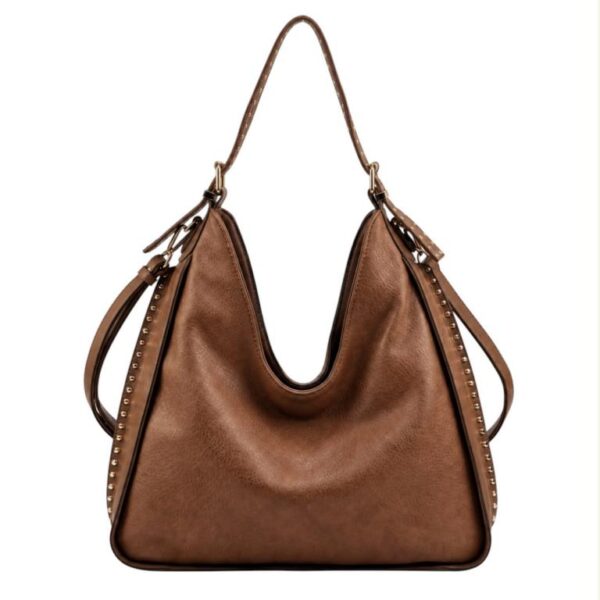 Amplio Bolso de Hombro Sintético Hobo con Asa Ajustable y Laterales con Tachuelas Decorativas Mujer - Imagen 3