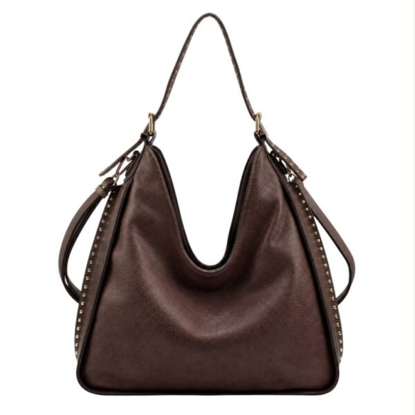 Amplio Bolso de Hombro Sintético Hobo con Asa Ajustable y Laterales con Tachuelas Decorativas Mujer - Imagen 5